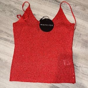 White Fox Red Sparkle Tank Top